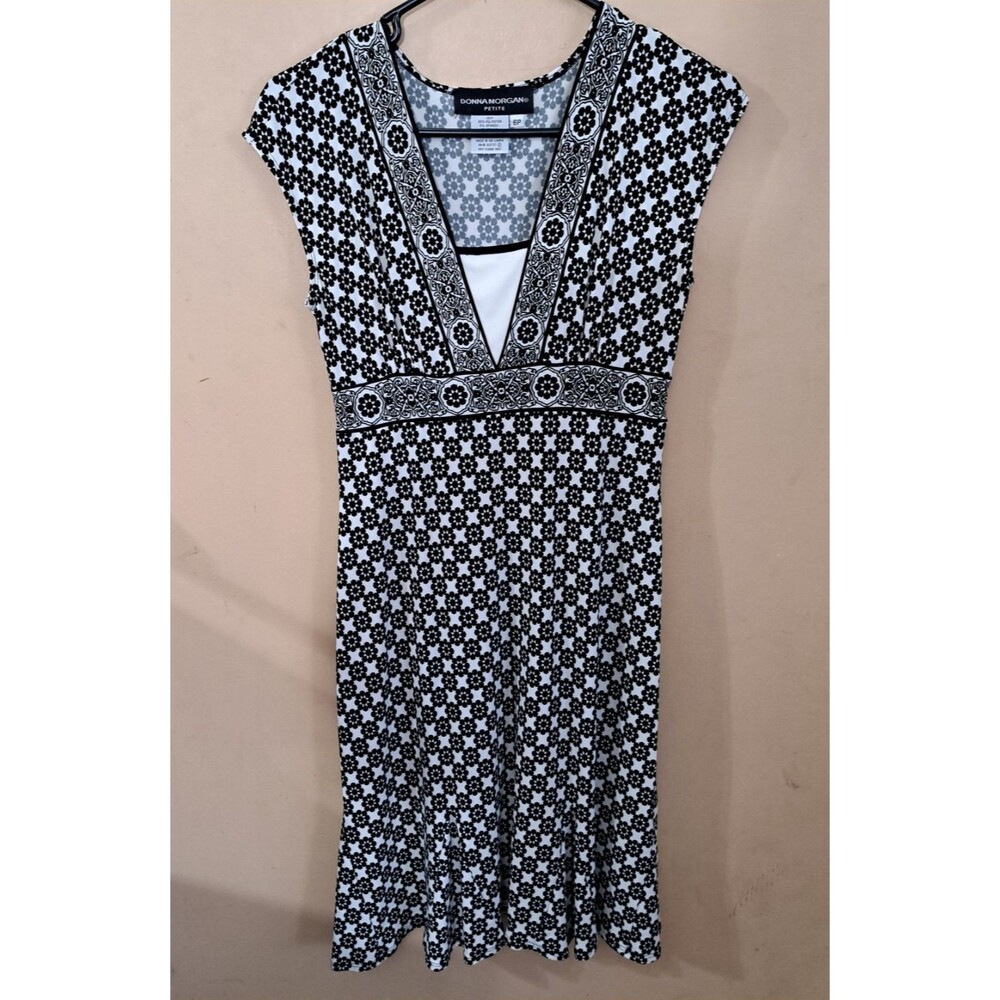 Donna Morgan Midi Dress Black White Pattern Sleeveless Stretch Size 6P